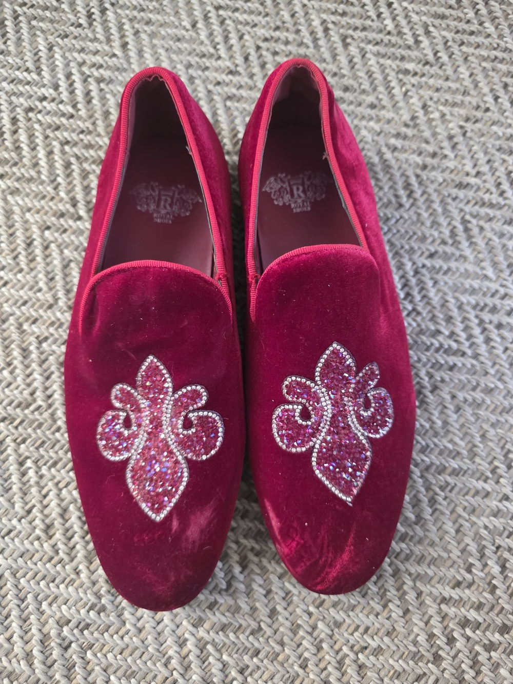 Women's Velvet Embellished Slip-On Loafers in Deep Pink